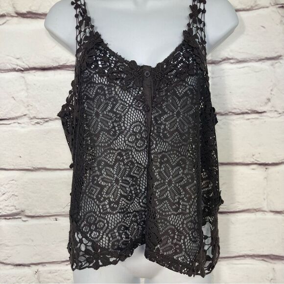 Kimchi Blue Black Lace Vest SZ M Festival Wear Sexy Feminine Crochet Layering - Picture 1 of 13